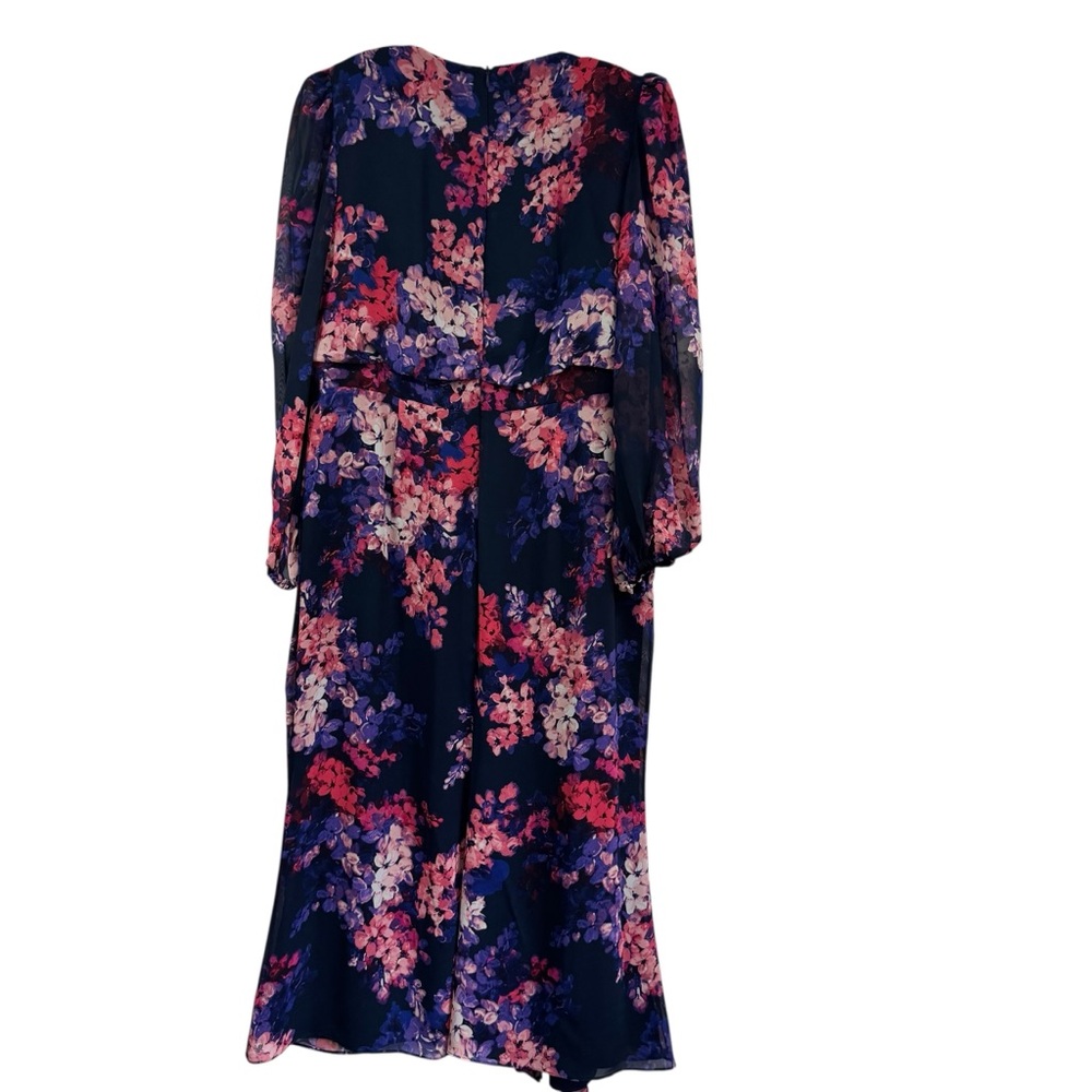 Eliza J Ruffled Long Sleeve Dress Slit Leg Size 14 Cocktail Floral Mother Bride - Picture 4 of 11